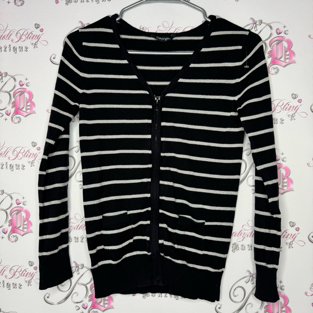 George sparkly sweater zip up black grey striped glitter shimmer luxe stretchy